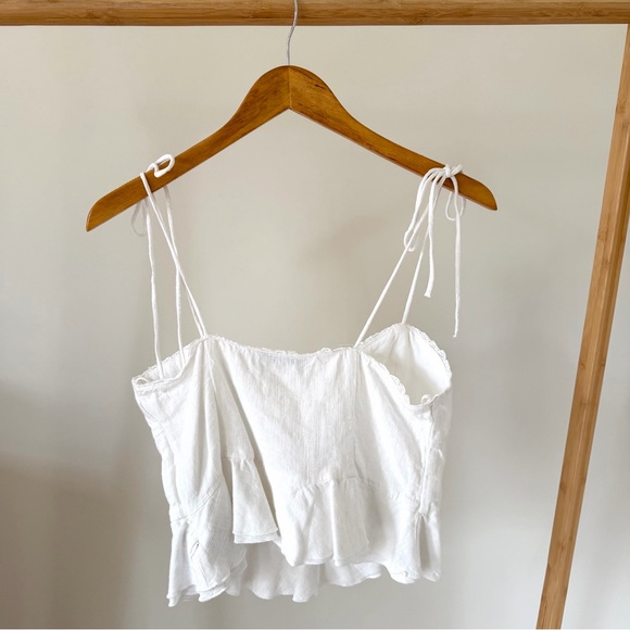 NWT Zara Linen Tie Strap Lace Corset Tank Top in White - M - Picture 4 of 7